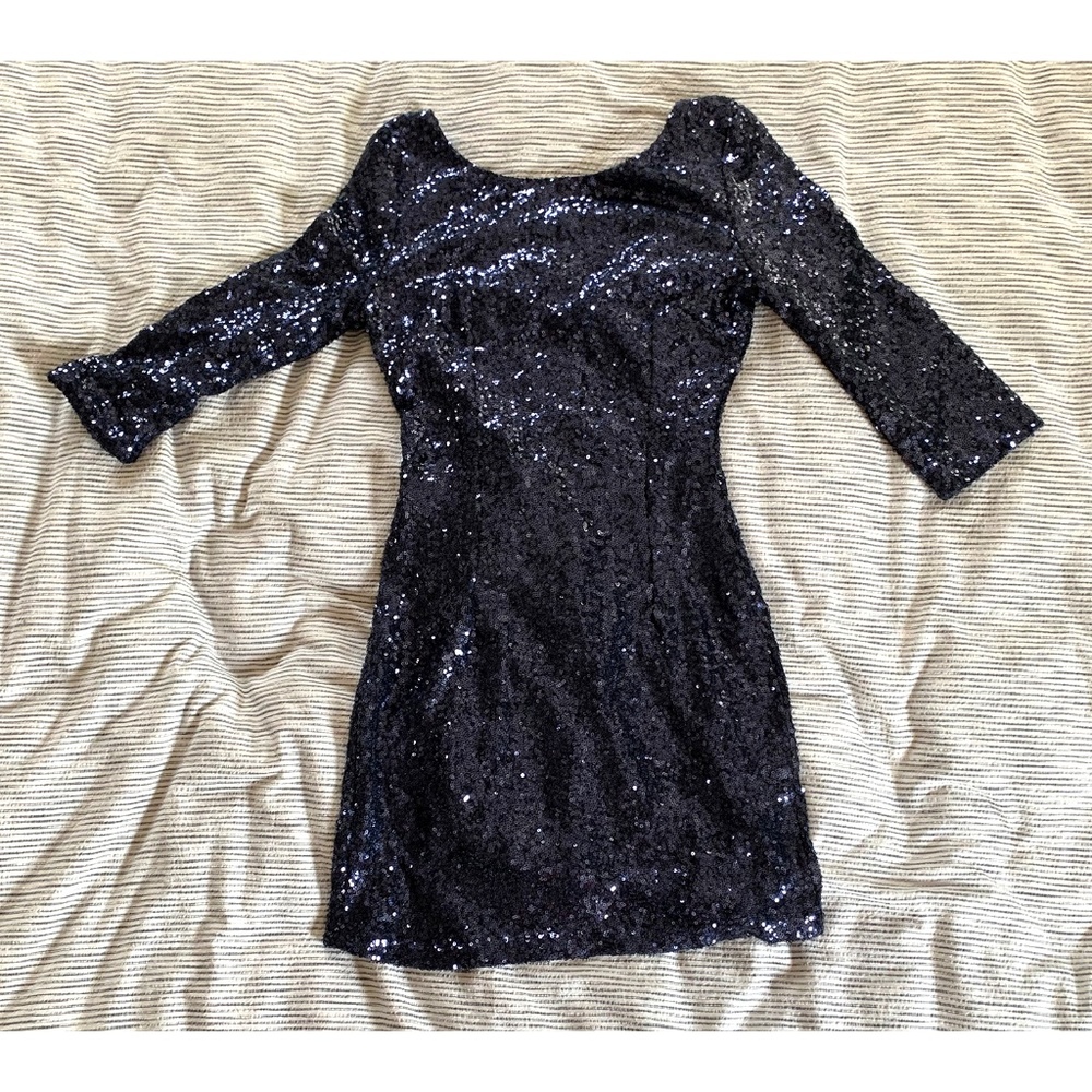 Lulus Delightful Ways Navy Blue Sequin Dress